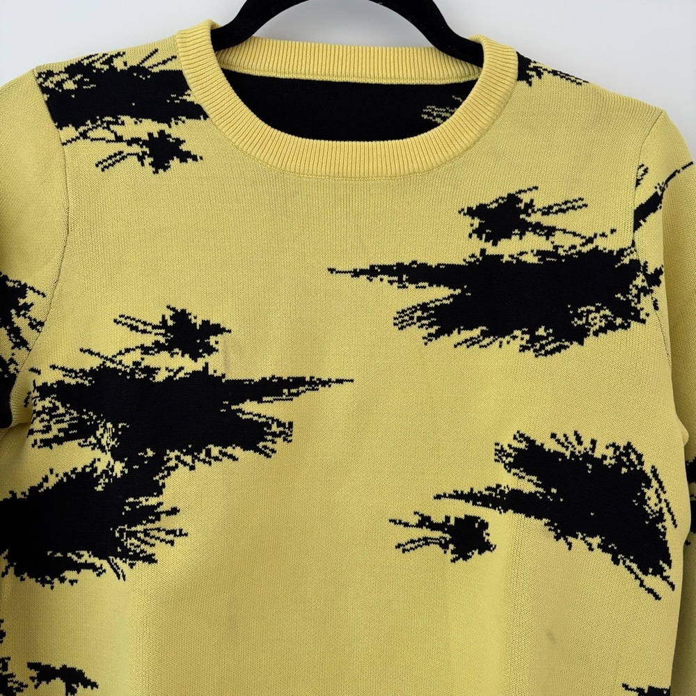 NWOT Acne Studio Style Yellow Ink Splatter Splash  Sweater S - Picture 2 of 13